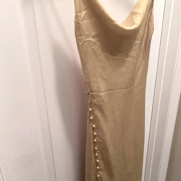 gold maxi dress zara Embellished Bandeau Cowl-Waist Mini Dress in Gold - 8